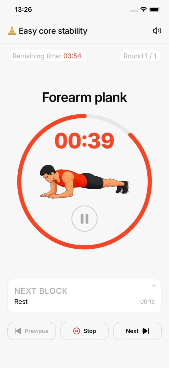 Timer screen in the Bloc app