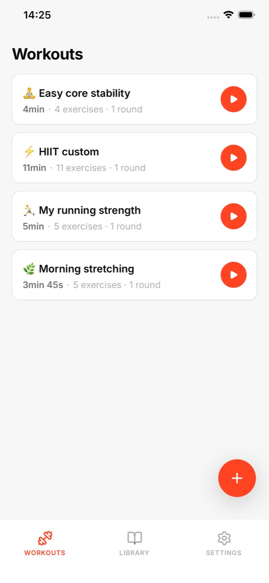 Your workouts screen in the Bloc app