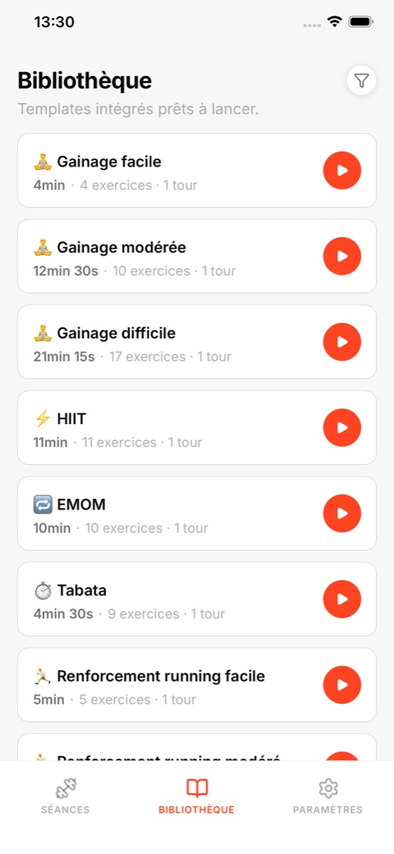 Bibliothèque screen in the Bloc app