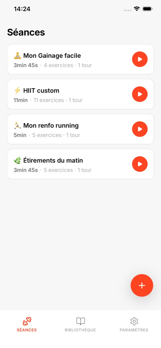 Tes entraînements screen in the Bloc app
